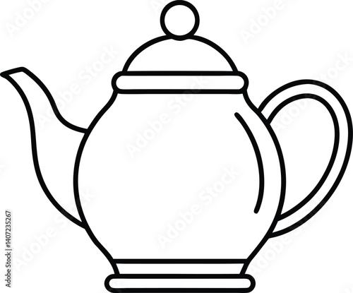 Teapot Double Outline Icon Line Art Drawing Vector | Tea Time, Kitchenware & Minimal Drink Design
