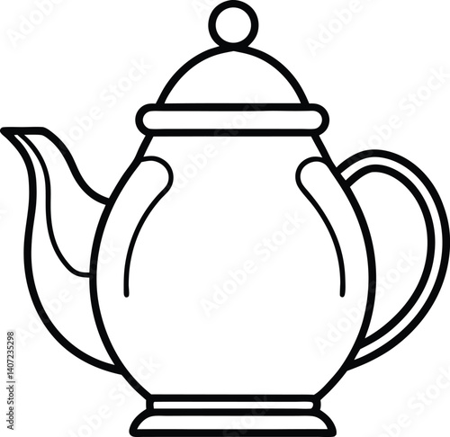 Teapot Double Outline Icon Line Art Drawing Vector | Tea Time, Kitchenware & Minimal Drink Design