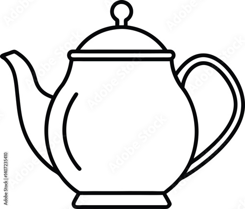 Teapot Double Outline Icon Line Art Drawing Vector | Tea Time, Kitchenware & Minimal Drink Design