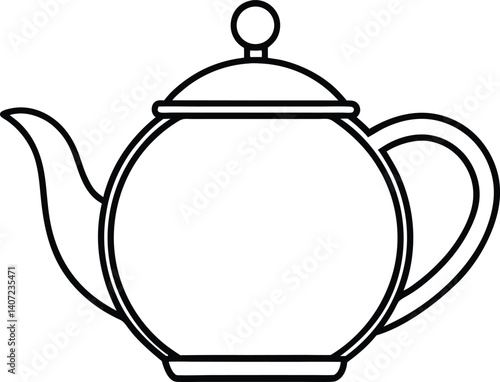 Teapot Double Outline Icon Line Art Drawing Vector | Tea Time, Kitchenware & Minimal Drink Design