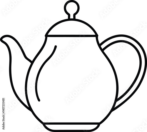 Teapot Double Outline Icon Line Art Drawing Vector | Tea Time, Kitchenware & Minimal Drink Design
