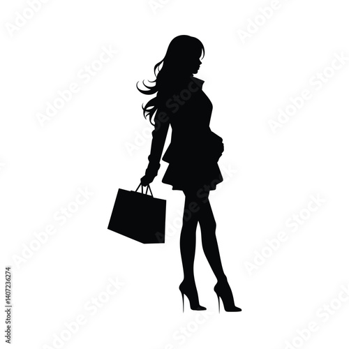 Shopping girl simple minimal black silhouette