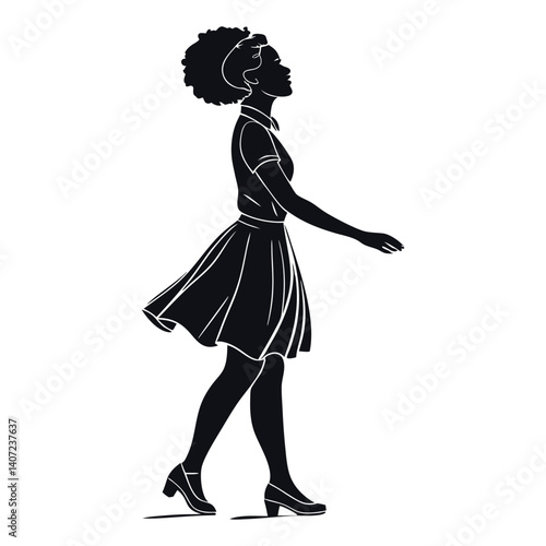 Woman Silhouette Afro Walking Dress Heels