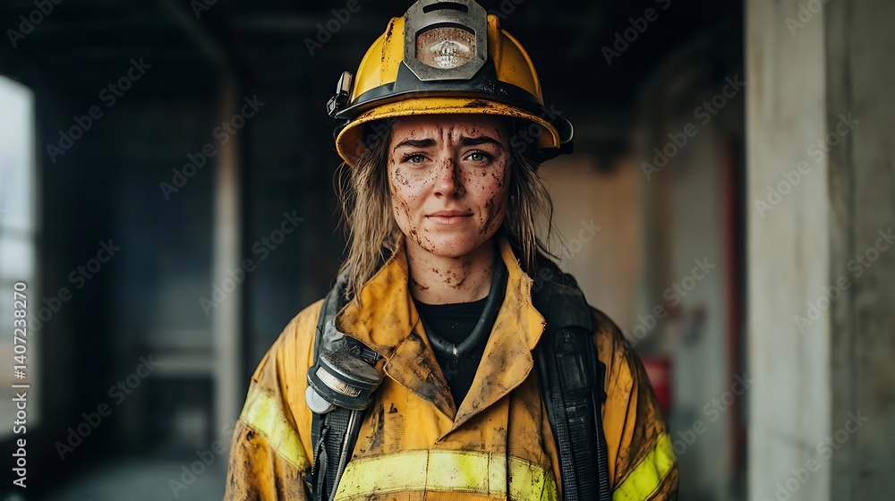 Fototapeta premium Portrait of a Brave Female Firefighter