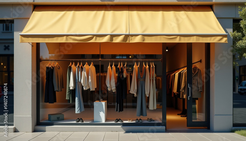 Wallpaper Mural Horizontal banner mockup. Horizontal shop banner mockup with yellow awning and clothing display Torontodigital.ca