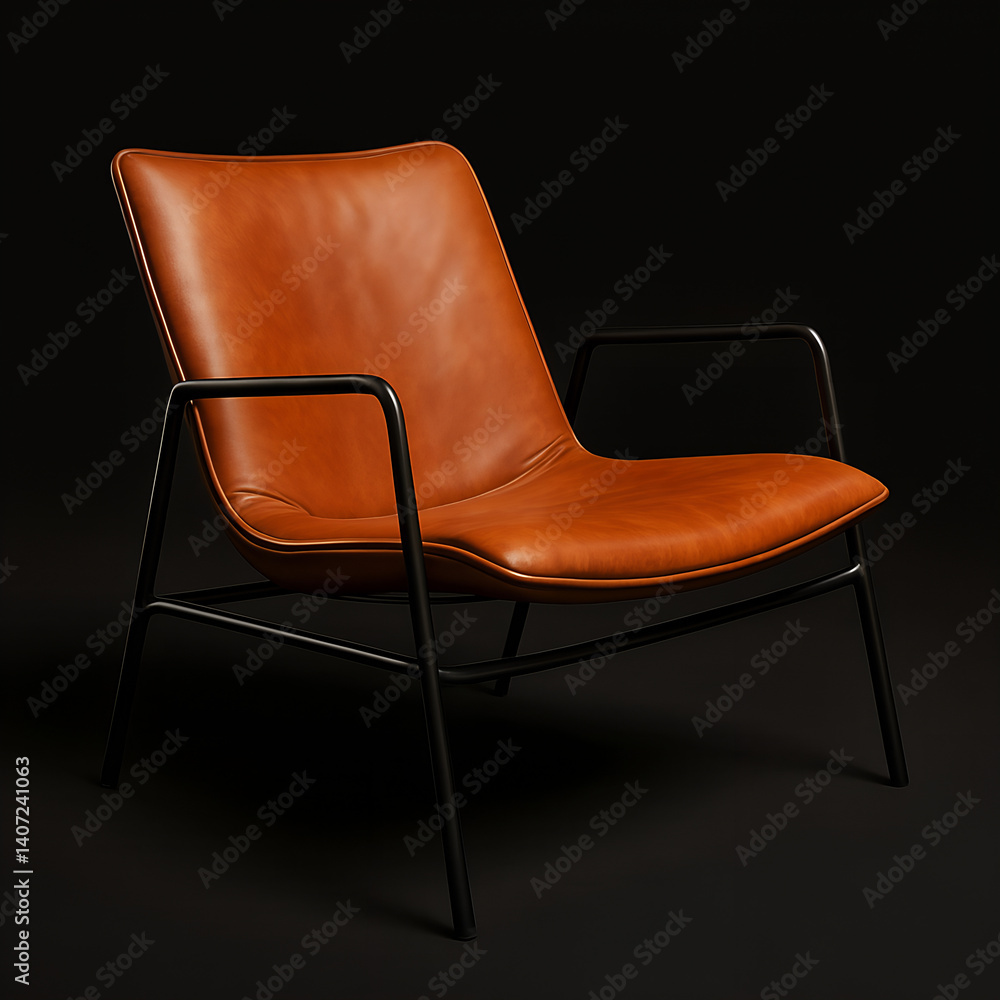 Stylish armchair for lounge areas with metal frame and leather seat