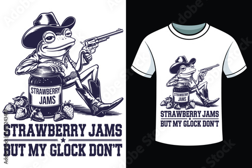 A vintage Western vibe, featuring a confident cartoon frog T-shirt Design