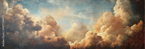 vector illustration of cloud sky in style of renaissance oil painting on canvas