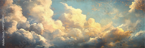 vector illustration of cloud sky in style of renaissance oil painting on canvas