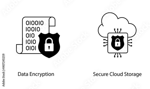 Cloud Security Privacy Lock Encrypted Server Storage Technology VEctor Icon Collection
