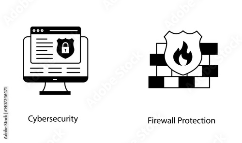 Firewall Shield Cybersecurity Defense System Vector Icon Set Pack