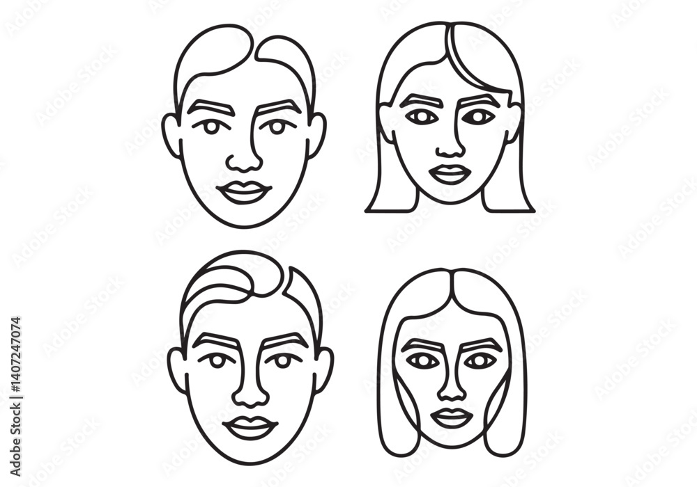 Collection of vector illustrations of diverse human faces, including men and women in line art style. Collection of vector illustrations of diverse human faces, including men and women in line art style.