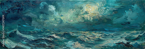 vector illustration of blue ocean in style of oil painting on canvas
