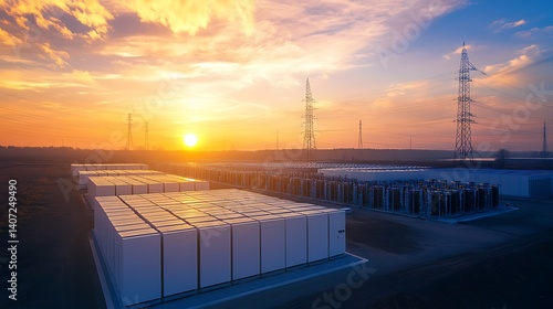 Sunset over a Massive Battery Energy Storage System