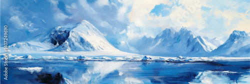 vector illustration of north pole in style of oil painting on canvas