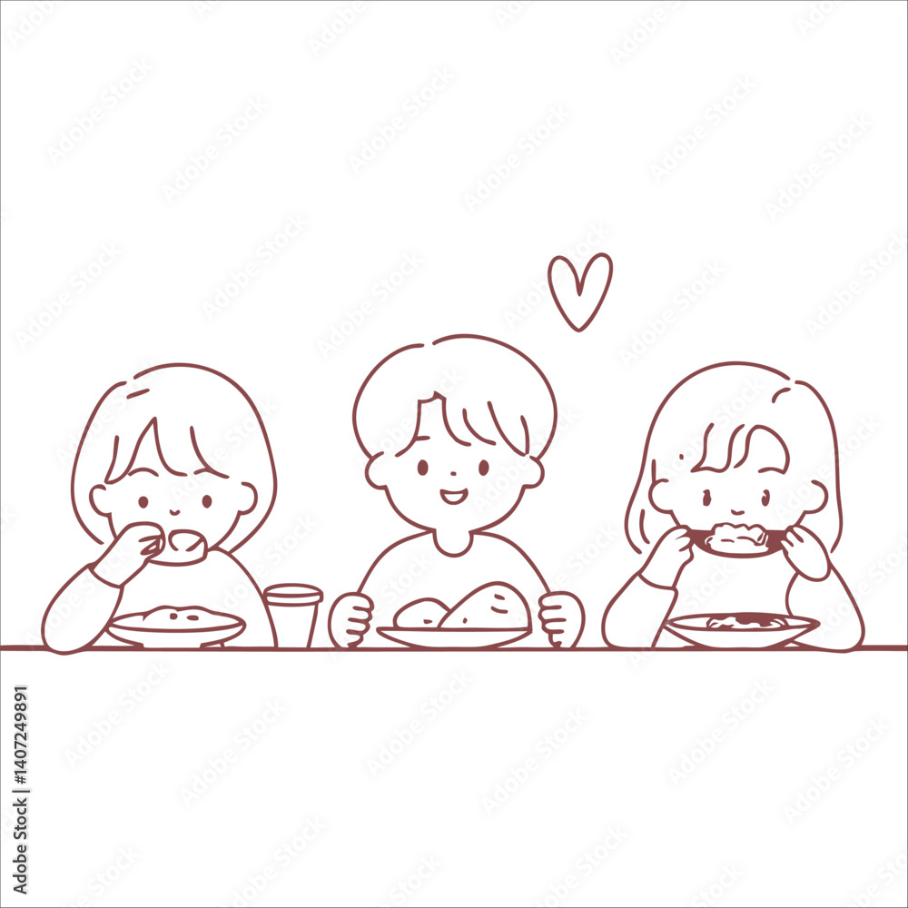 Cute kids students having lunch together vector design illustrations. Cute kids students having lunch together vector design illustrations.