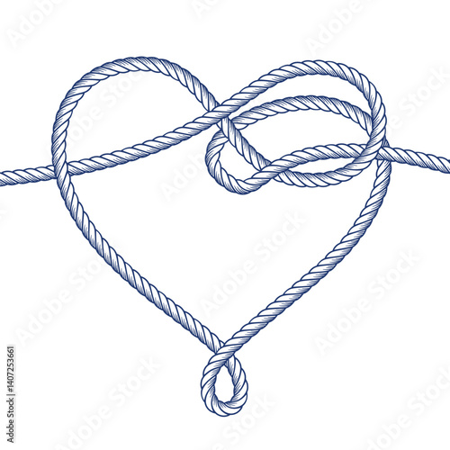 Monoline nautical rope heart frame. Vector sketch illustration. Design element for banner, poster, print, card, label