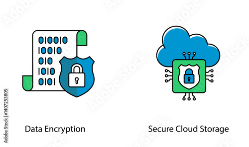 Data Safety Cloud Encryption Cyber Shield Technology Vector Icon Pack