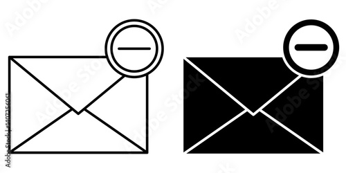 Mail Remove Icon Set, Envelope with Minus Sign Outline and Solid Style Vector Illustration