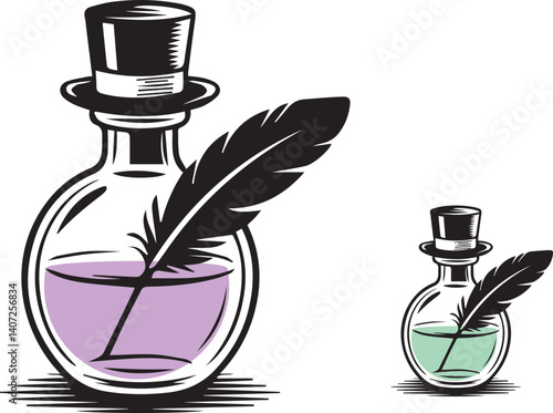Vintage Perfume Bottles Sketch – Hand-Drawn Vector with Ink Feather Style