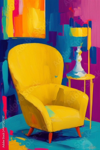 Vibrant yellow armchair abstract colorful background