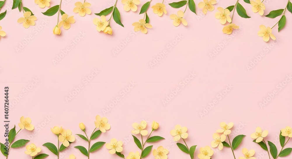 Pale Yellow Blossoms: A Delicate Floral Frame on Pink