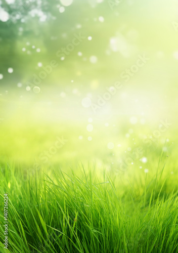 Obraz na płótnie Abstract natural background with lush green young grass under bright sun with beautiful light effects and bokeh. w salonie