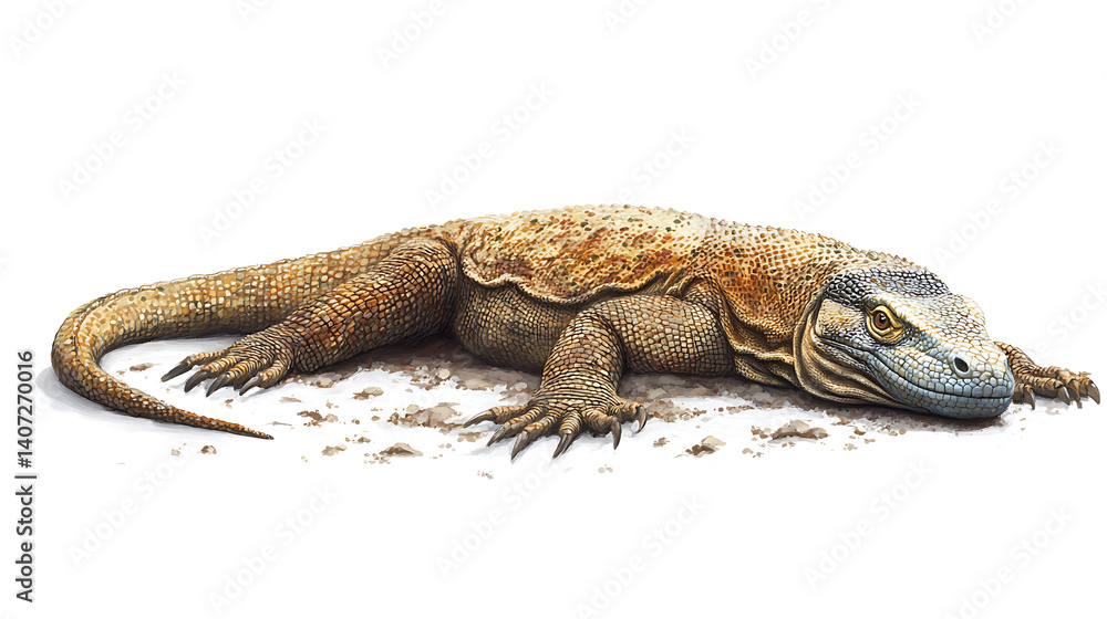 Obraz premium Komodo Dragon resting on ground