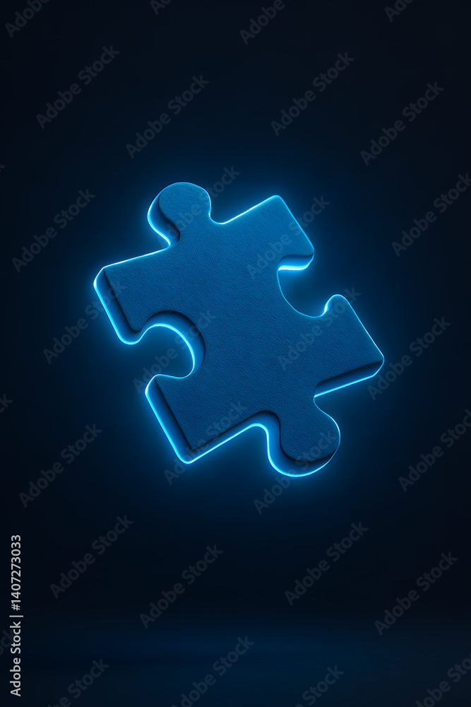 Blue glowing puzzle piece floating in the dark, symbolizing autism awareness, inclusion, neurodiversity and support Blue glowing puzzle piece floating in the dark, symbolizing autism awareness, inclusion, neurodiversity and support
