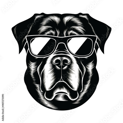 Obraz na płótnie Cool Rottweiler Dog with Sunglasses Black and White Vector Art w salonie