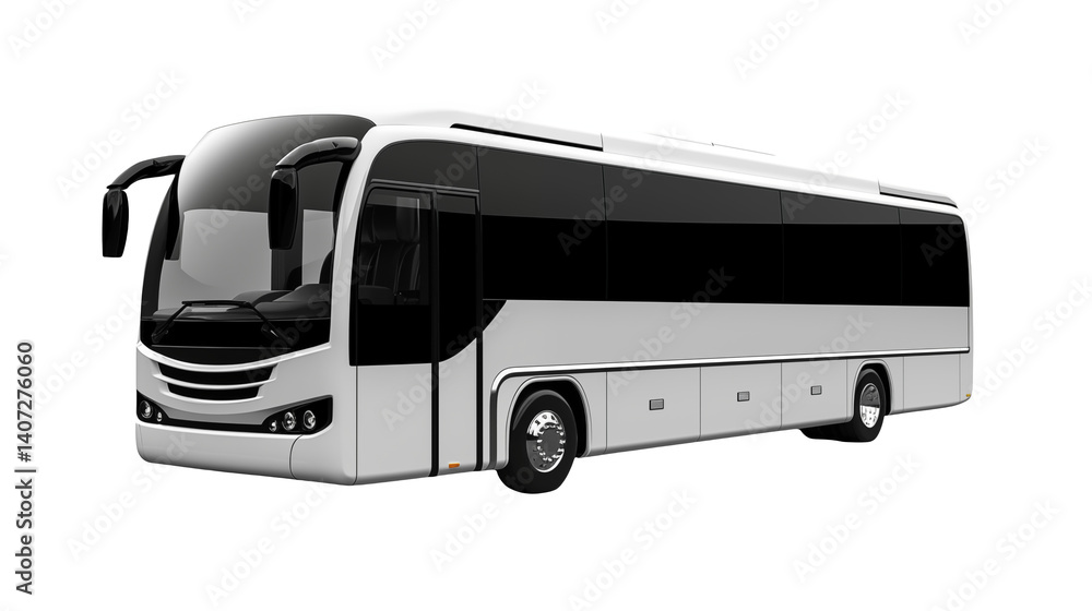 A white touring bus with black windows on a black background A white touring bus with black windows on a black background
