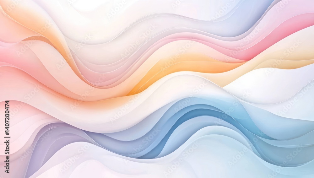 Abstract flowing waves in pastel colors creating a soft and dreamy background.