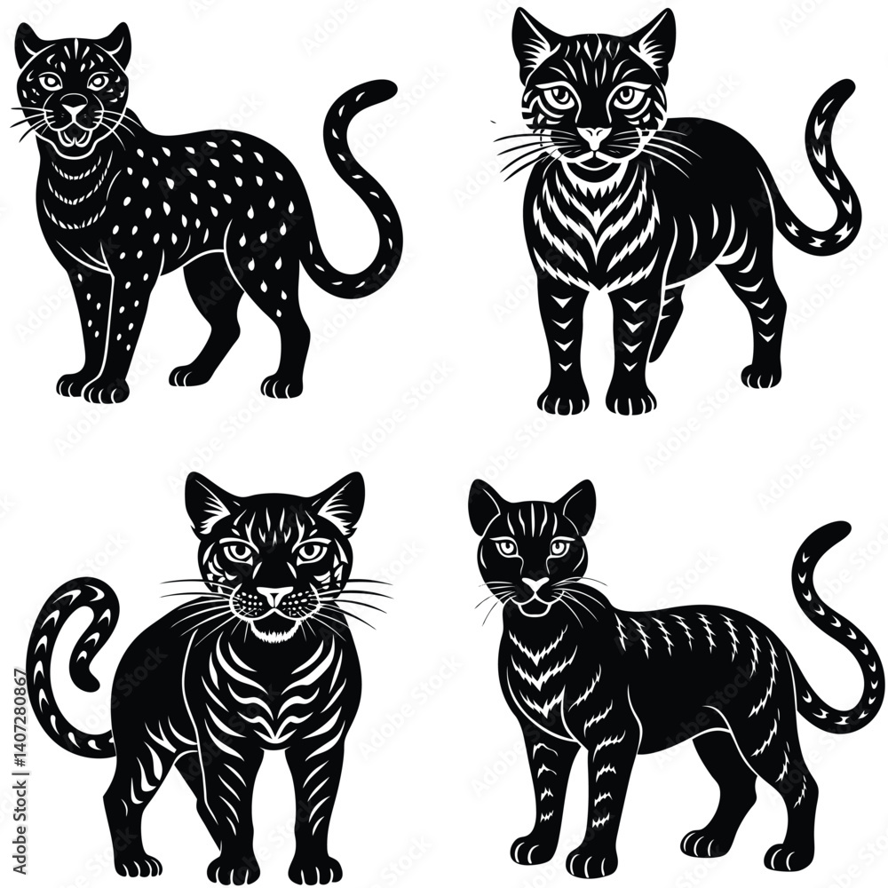 Obraz premium Wild Cat Vector Silhouetted Bundle Set Collection