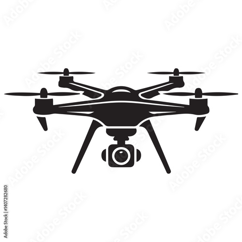Vector Black silhouettes rc drone quadcopter with camera symbol. with white background