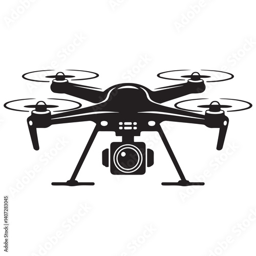 Vector Black silhouettes rc drone quadcopter with camera symbol. with white background