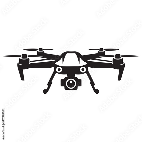 Vector Black silhouettes rc drone quadcopter with camera symbol. with white background