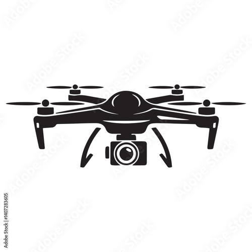 Vector Black silhouettes rc drone quadcopter with camera symbol. with white background