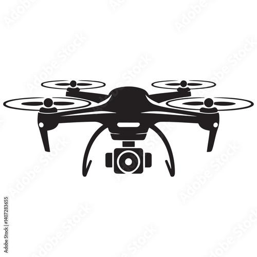 Vector Black silhouettes rc drone quadcopter with camera symbol. with white background