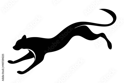 Silhouette of a Black Cat in Motion Jumping Gracefully