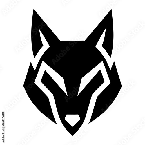 Stylized Vector Illustration of a Fierce Wolf Head in Black and White Silhouette Design