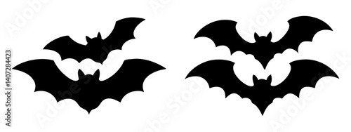 Two Pairs of Bats Silhouetted for Halloween or Dark Themes Vector Illustration