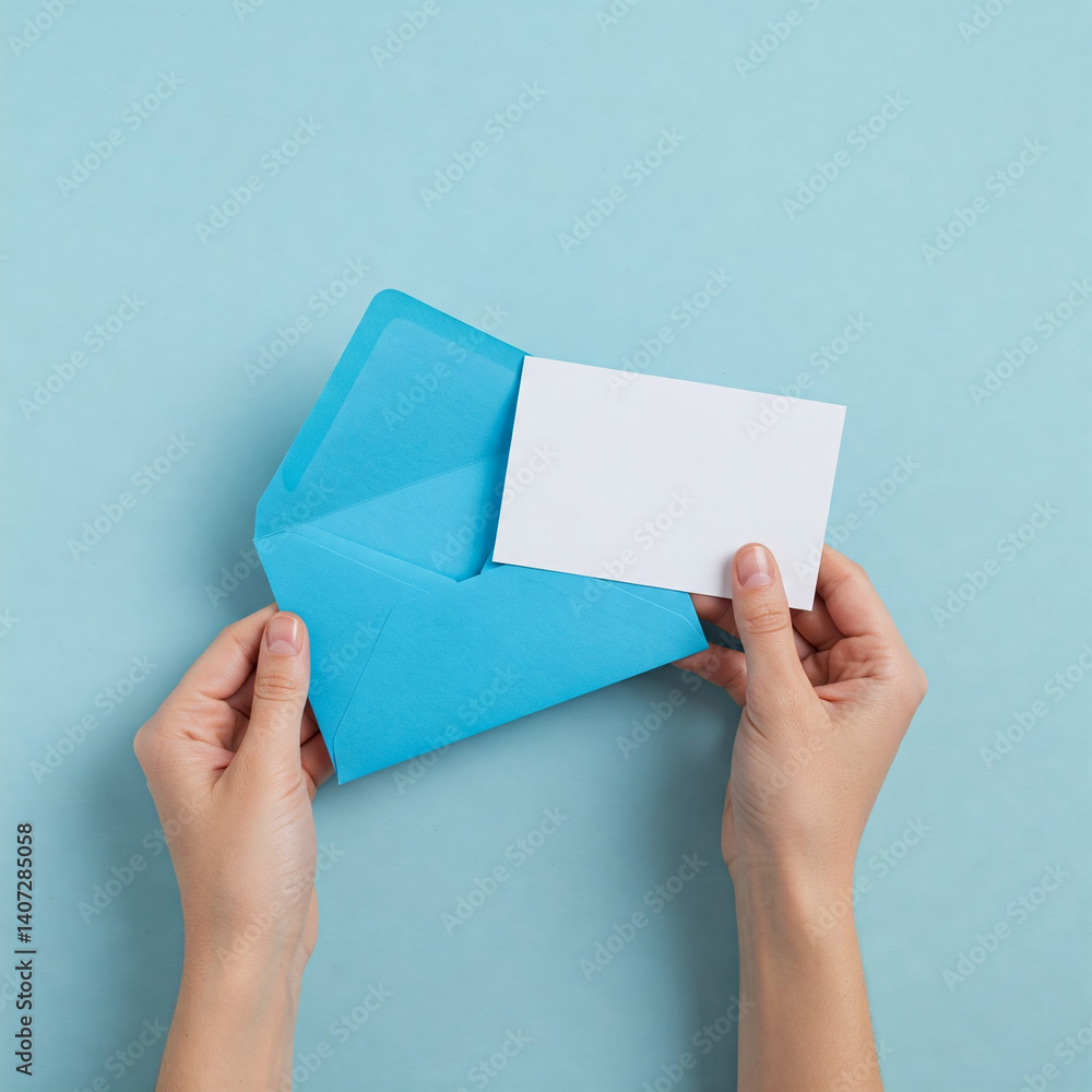 Fototapeta premium hand holding blank letter and blue envelope