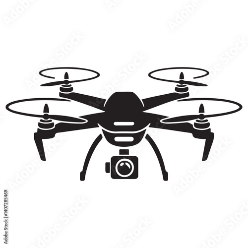 Vector Black silhouettes rc drone quadcopter with camera symbol. with white background