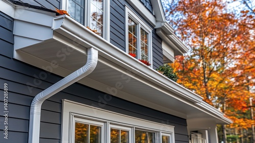 Modern home exterior with gutters