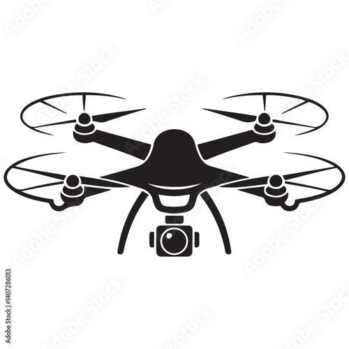 Vector Black silhouettes rc drone quadcopter with camera symbol. with white background