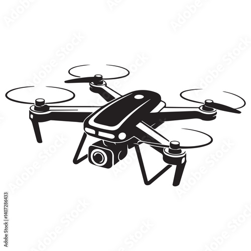Vector Black silhouettes rc drone quadcopter with camera symbol. with white background
