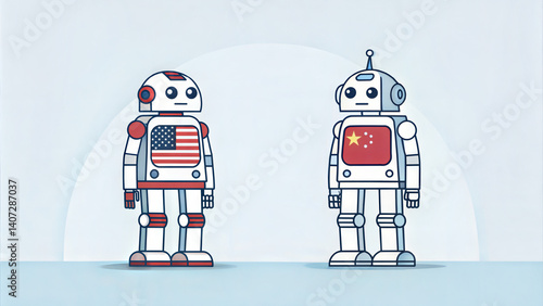 USA and China robots facing each other in tech confrontation