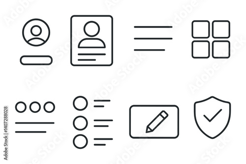 outline vector icons of parental control settings: time limit, blocked content, child profile, activity report, safe search, app control, PIN lock, bedtime mode. No text. The icons should be clean.