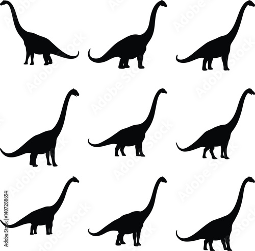 Sauropod Dinosaurs Silhouettes Pattern on Transparent Background, Ancient Animals
