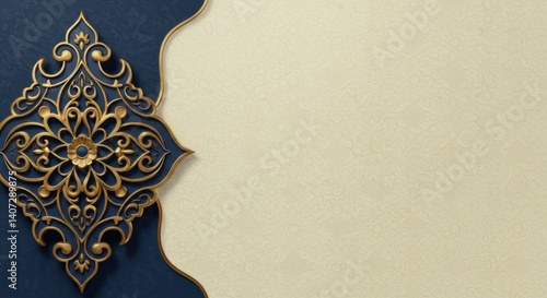 Elegant Gold and Blue Islamic Ornament Design:  A Luxurious Background for Invitations or Cards